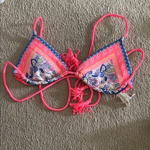 Aerie Pink and Blue Floral Bikini Top